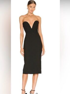 Veronica Beard Black Strapless Sweetheart Midi Dress